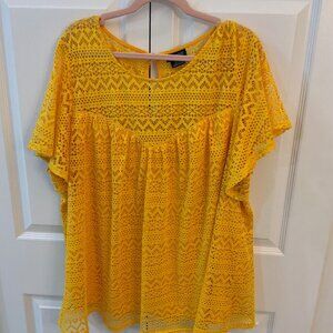 City Chic Bright Yellow Crocheted Lined Short Sleeve Top in Plus size 24 or XXL
